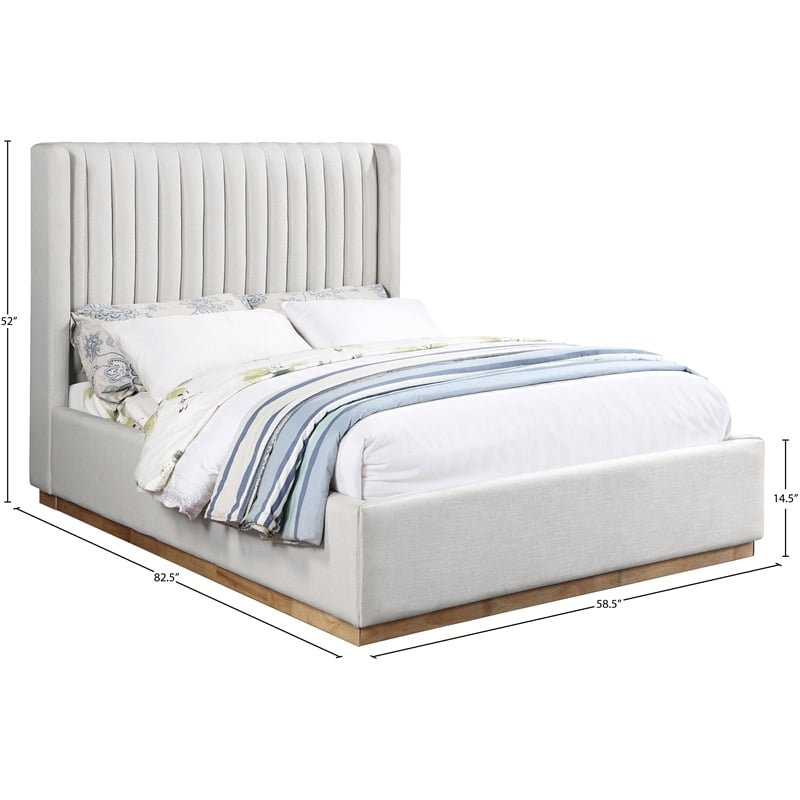 Meridian Furniture Logan Cream Linen Textured Fabric Full Bed