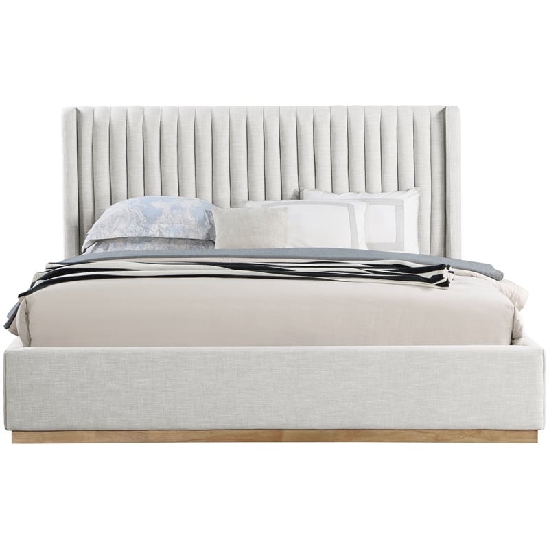 Meridian Furniture Logan Cream Linen Textured Fabric King Bed