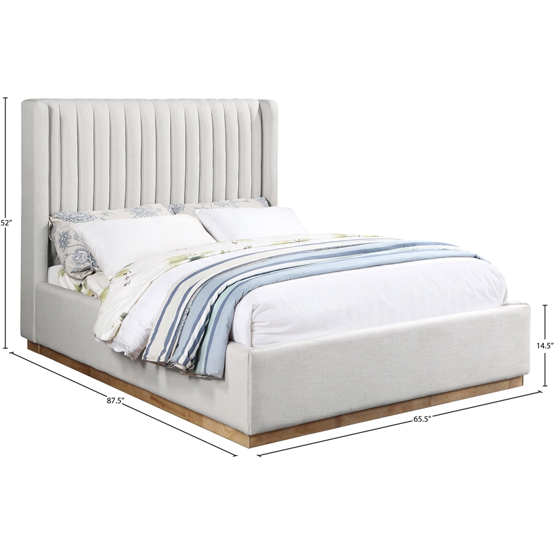 Meridian Furniture Logan Cream Linen Textured Fabric Queen Bed
