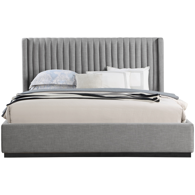 Meridian Furniture Logan Grey Linen Textured Fabric King Bed