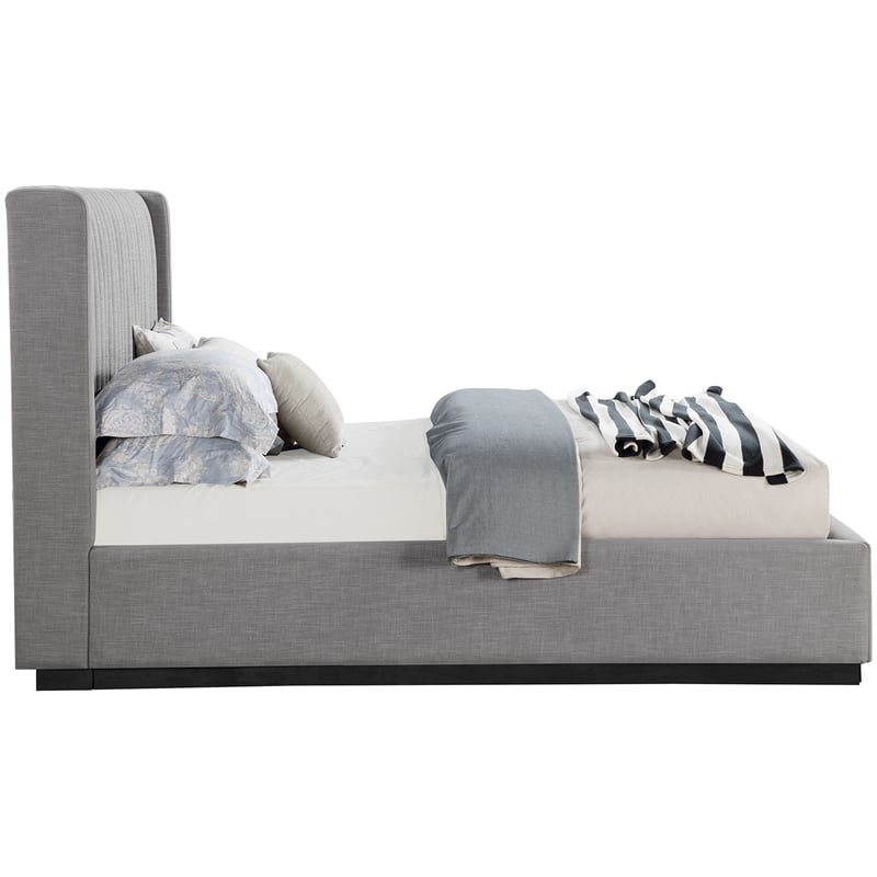 Meridian Furniture Logan Grey Linen Textured Fabric King Bed