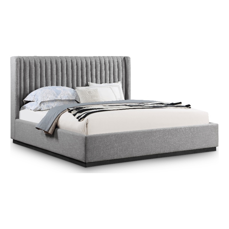 Meridian Furniture Logan Grey Linen Textured Fabric King Bed
