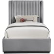 Meridian Furniture Logan Grey Linen Textured Fabric Twin Bed