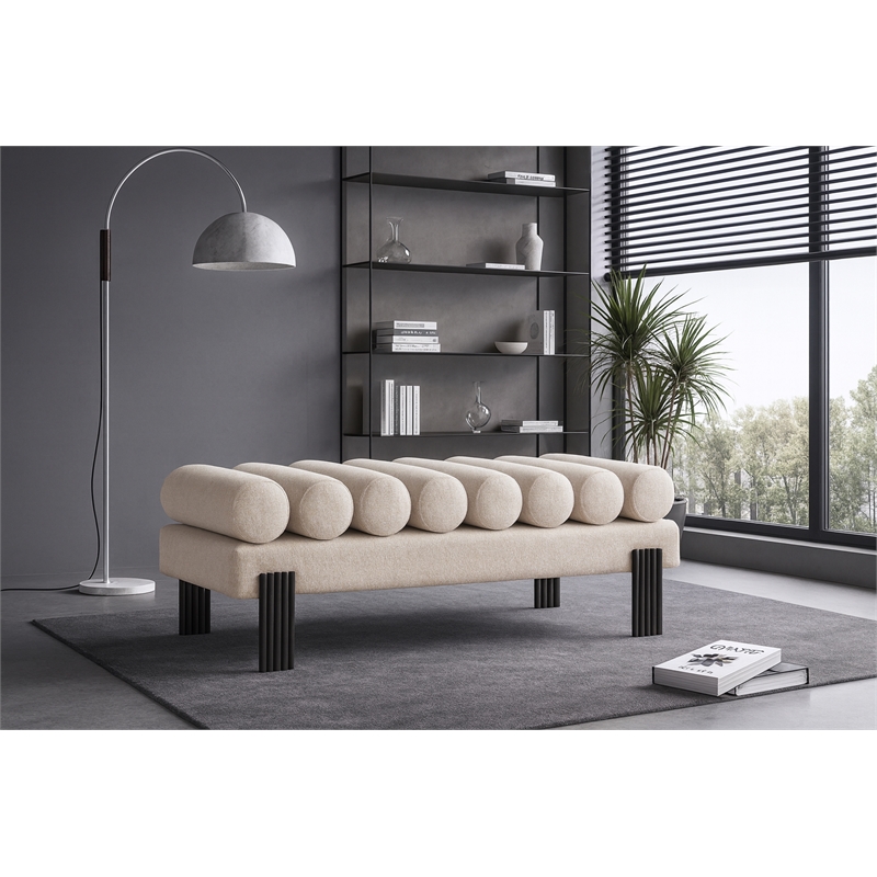 Meridian Furniture Akeela Beige Linen Textured Fabric Bench