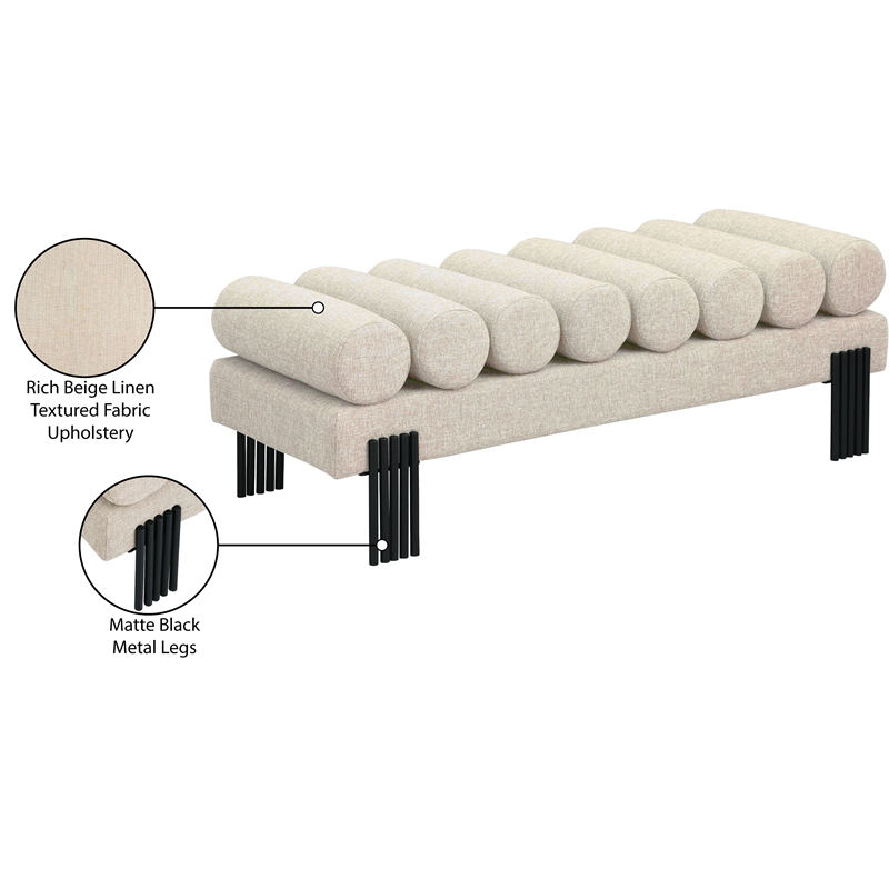 Meridian Furniture Akeela Beige Linen Textured Fabric Bench