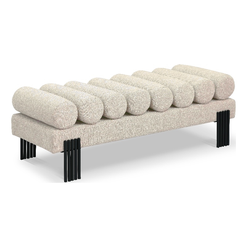 Meridian Furniture Akeela Beige Linen Textured Fabric Bench
