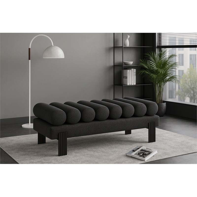 Meridian Furniture Akeela Black Linen Textured Fabric Bench
