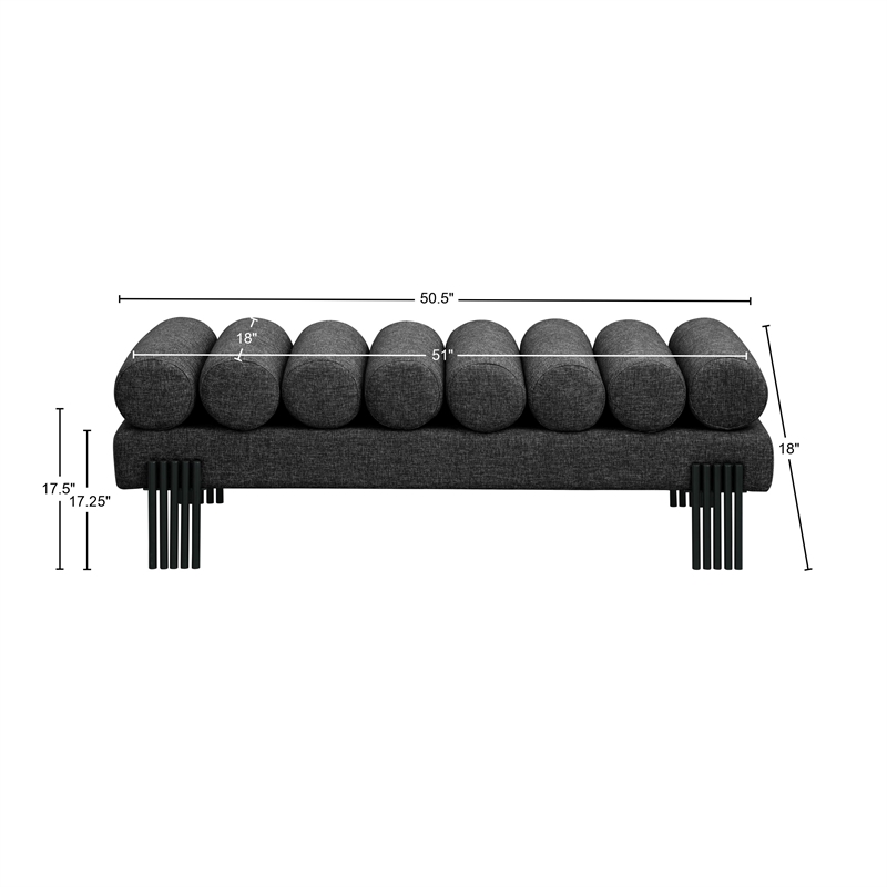 Meridian Furniture Akeela Black Linen Textured Fabric Bench