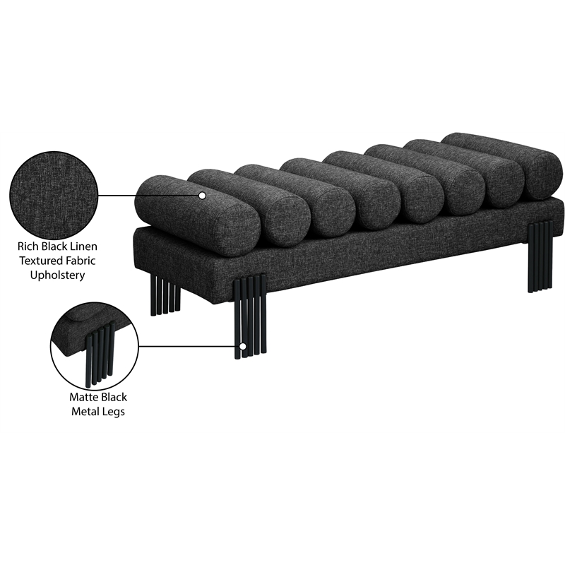 Meridian Furniture Akeela Black Linen Textured Fabric Bench