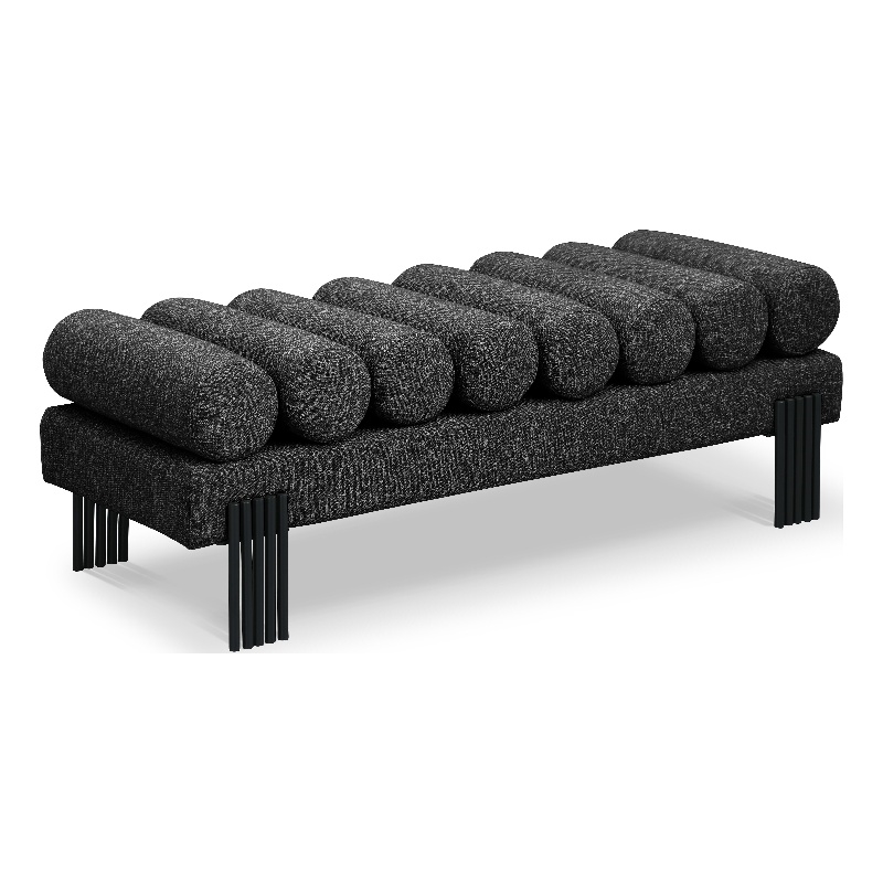 Meridian Furniture Akeela Black Linen Textured Fabric Bench