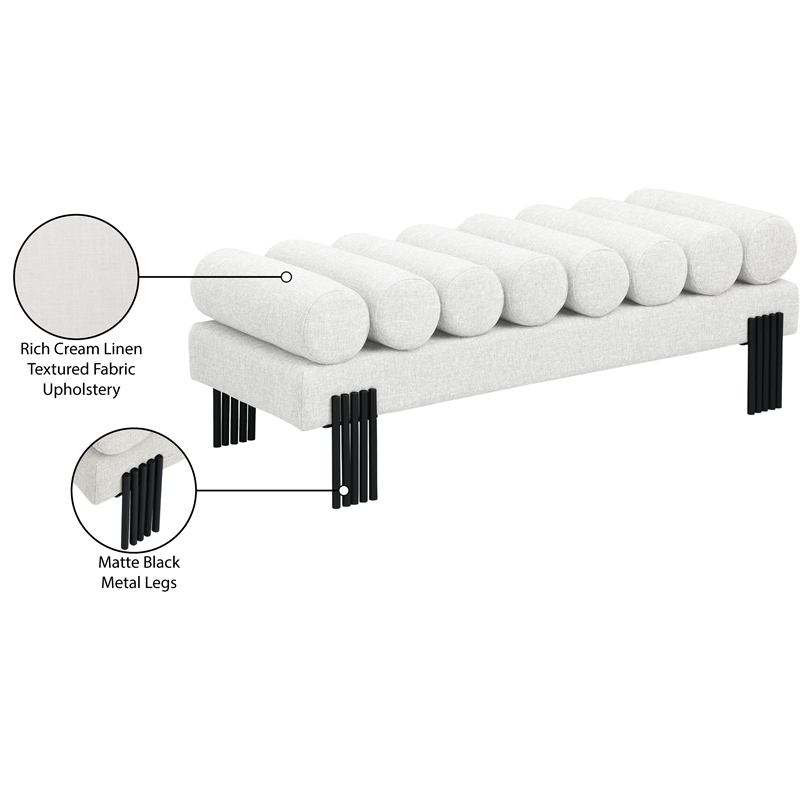 Meridian Furniture Akeela Cream Linen Textured Fabric Bench