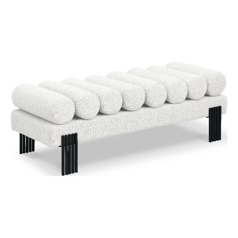 Meridian Furniture Akeela Cream Linen Textured Fabric Bench