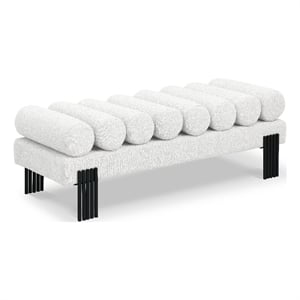 Meridian Furniture Akeela Cream Linen Textured Fabric Bench