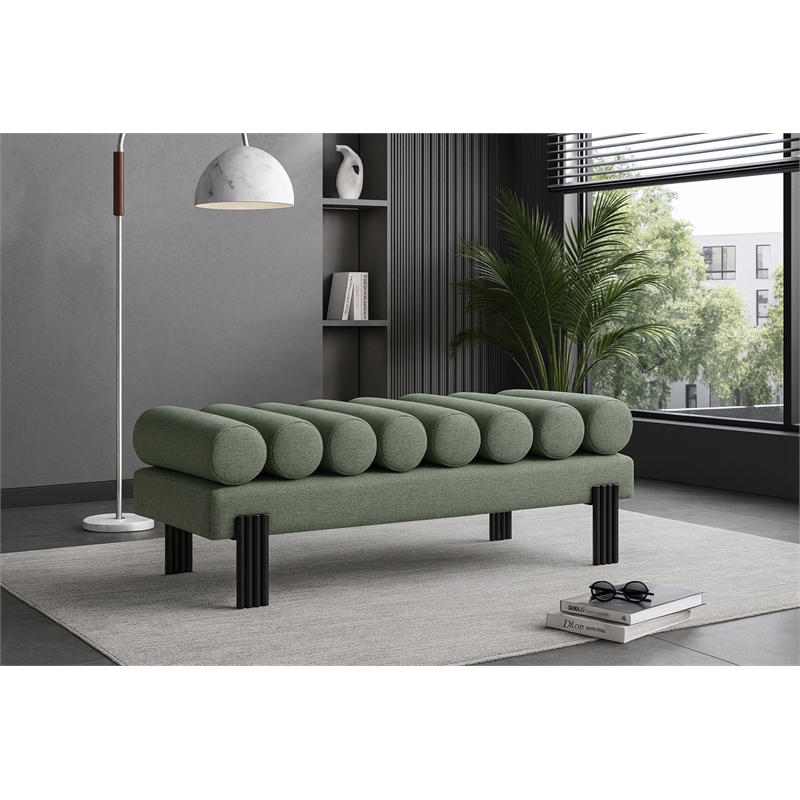 Meridian Furniture Akeela Green Linen Textured Fabric Bench