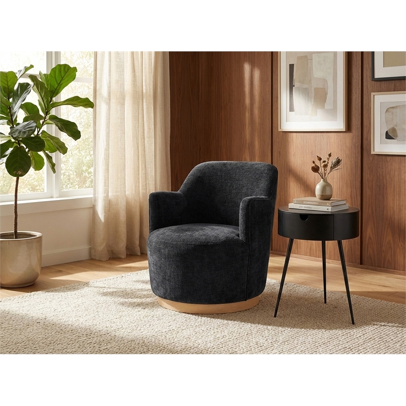 Meridian Furniture Clarita Black Chenille Fabric Swivel Accent Chair