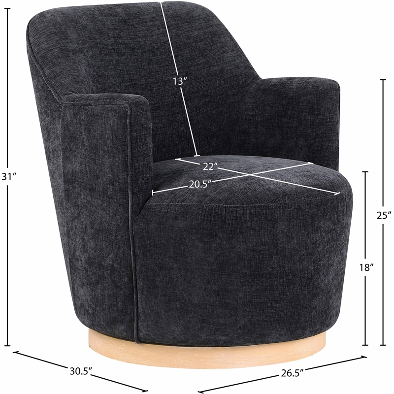 Meridian Furniture Clarita Black Chenille Fabric Swivel Accent Chair