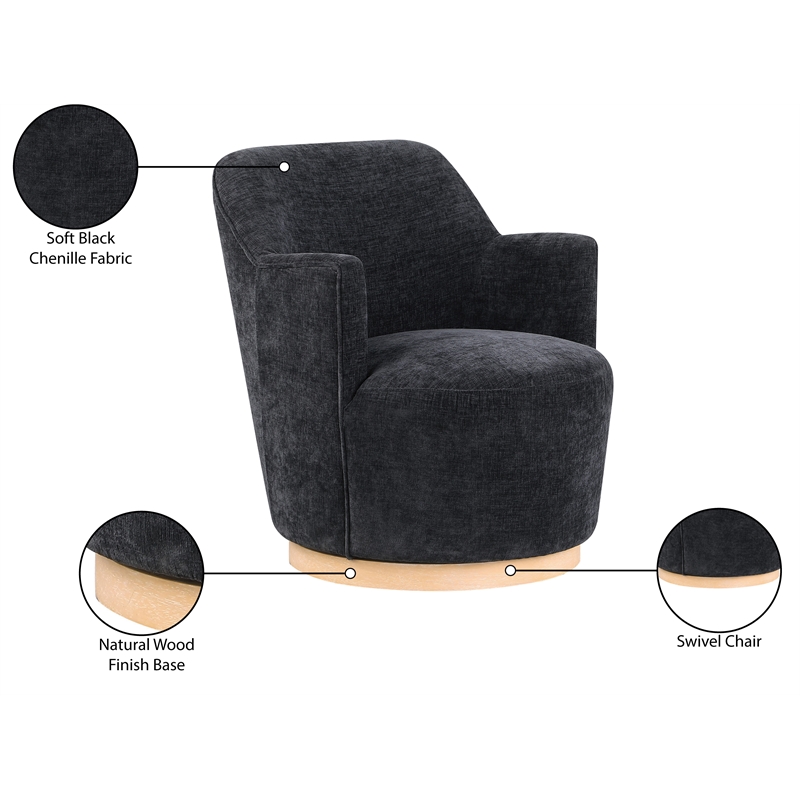 Meridian Furniture Clarita Black Chenille Fabric Swivel Accent Chair