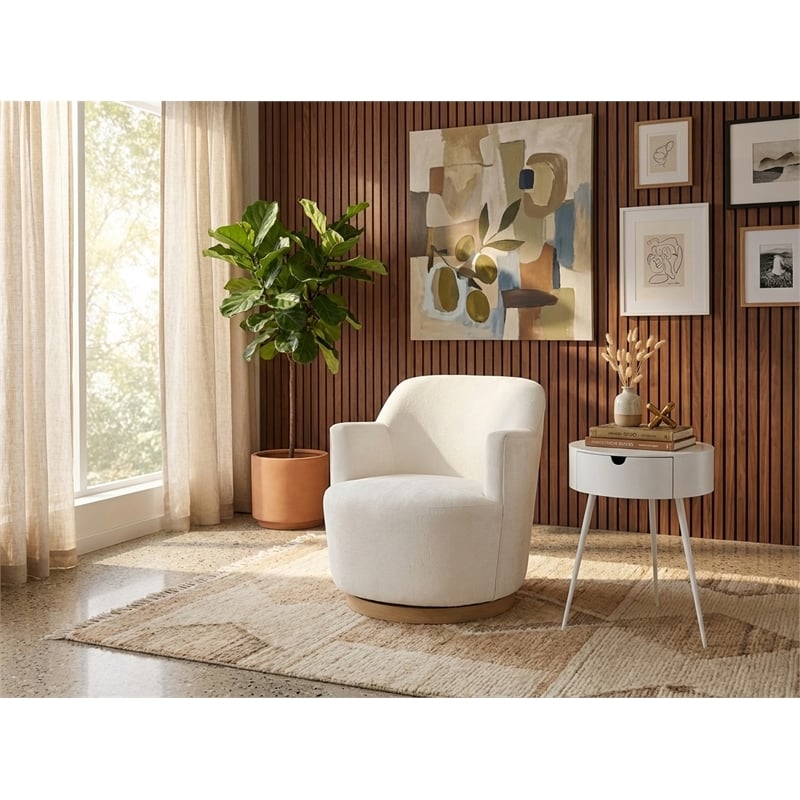 Meridian Furniture Clarita Cream Chenille Fabric Swivel Accent Chair