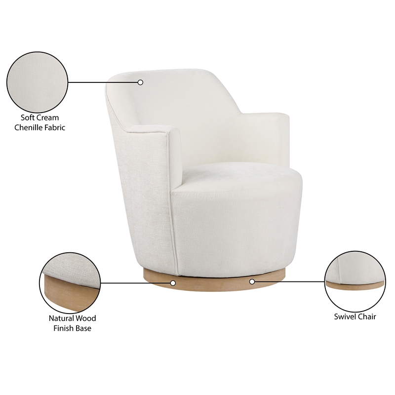 Meridian Furniture Clarita Cream Chenille Fabric Swivel Accent Chair