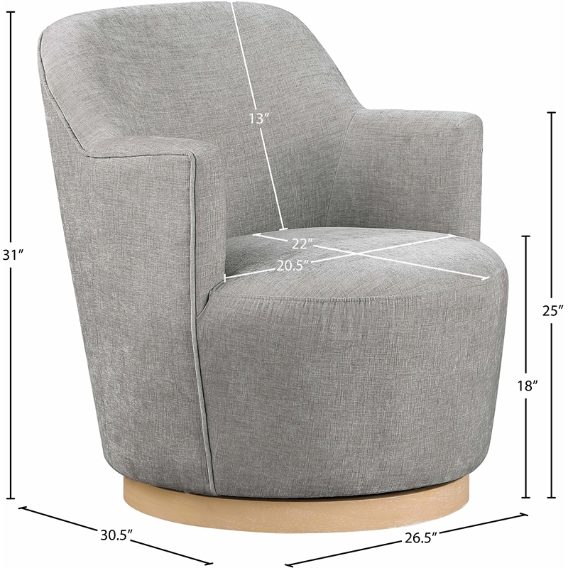 Meridian Furniture Clarita Light Grey Chenille Fabric Swivel Accent Chair