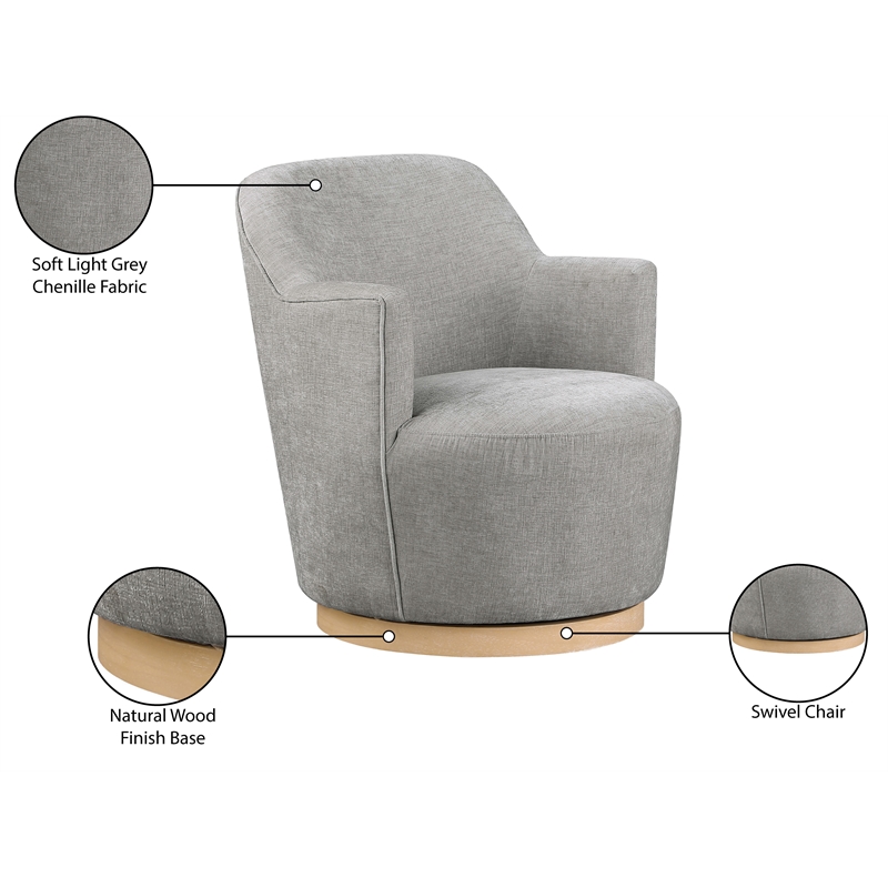Meridian Furniture Clarita Light Grey Chenille Fabric Swivel Accent Chair