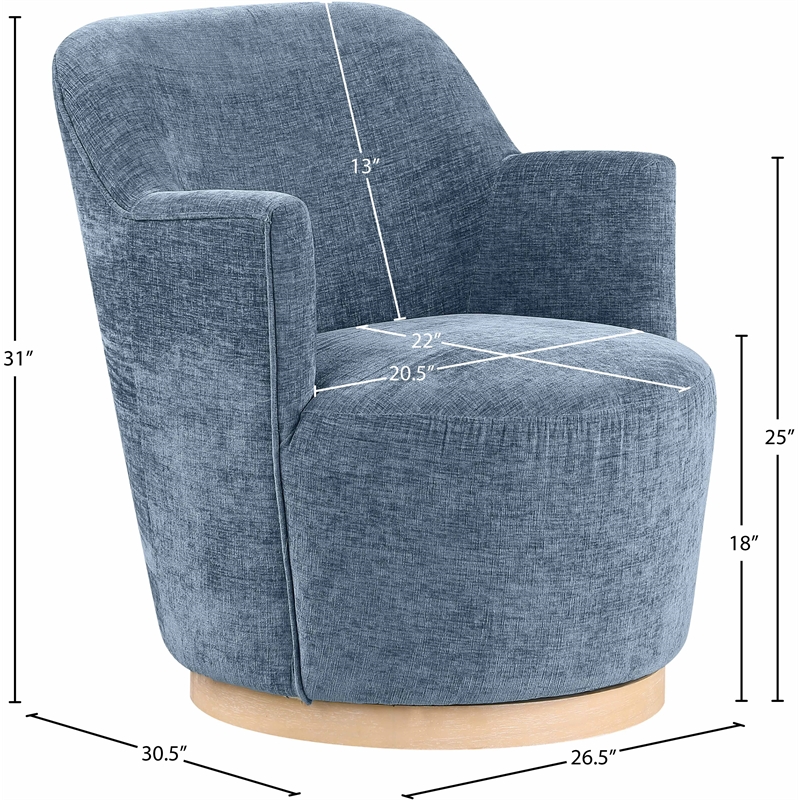 Meridian Furniture Clarita Light Blue Chenille Fabric Swivel Accent Chair