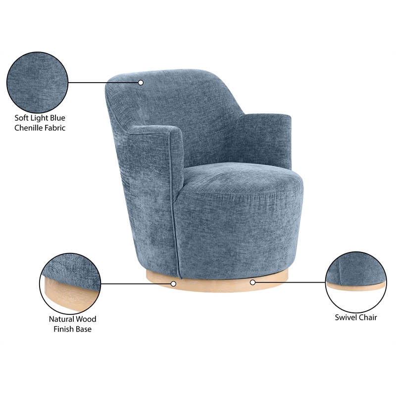 Meridian Furniture Clarita Light Blue Chenille Fabric Swivel Accent Chair