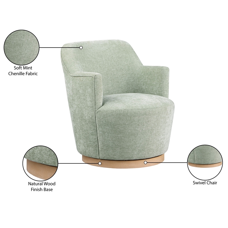 Meridian Furniture Clarita Mint Chenille Fabric Swivel Accent Chair