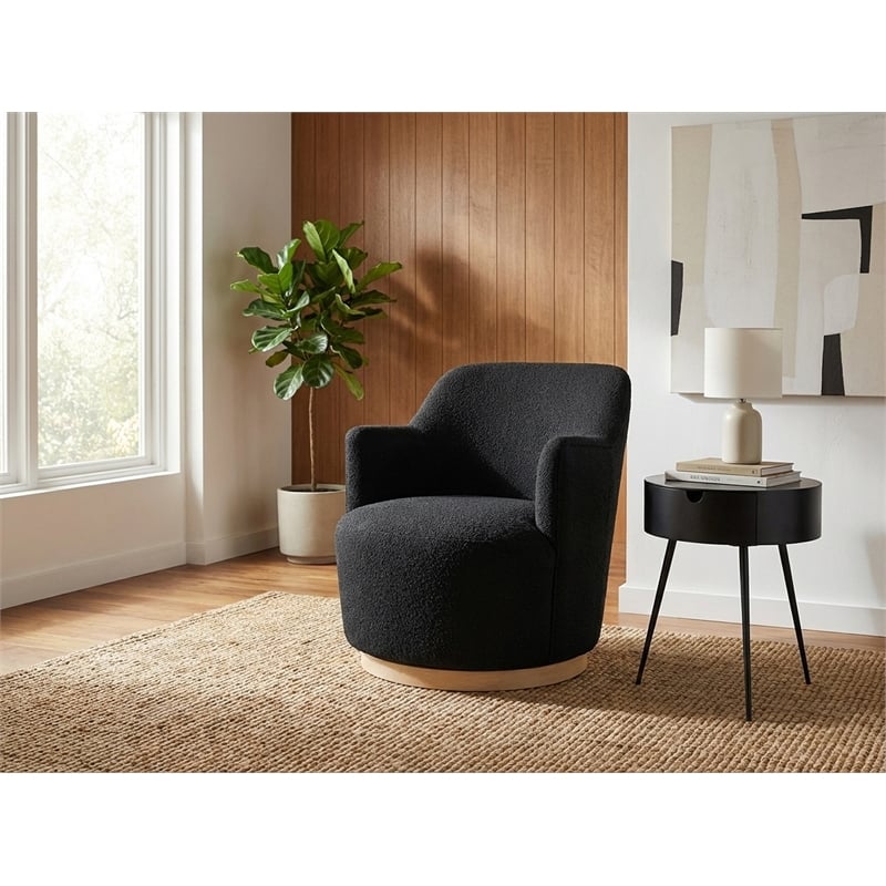 Meridian Furniture Clarita Black Boucle Fabric Swivel Accent Chair