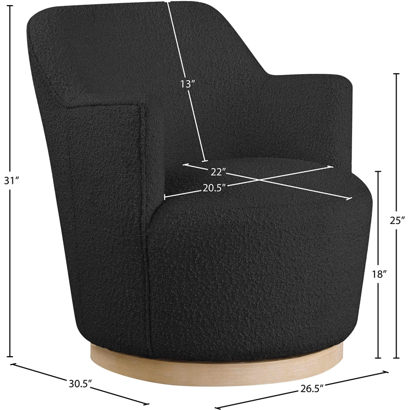 Meridian Furniture Clarita Black Boucle Fabric Swivel Accent Chair