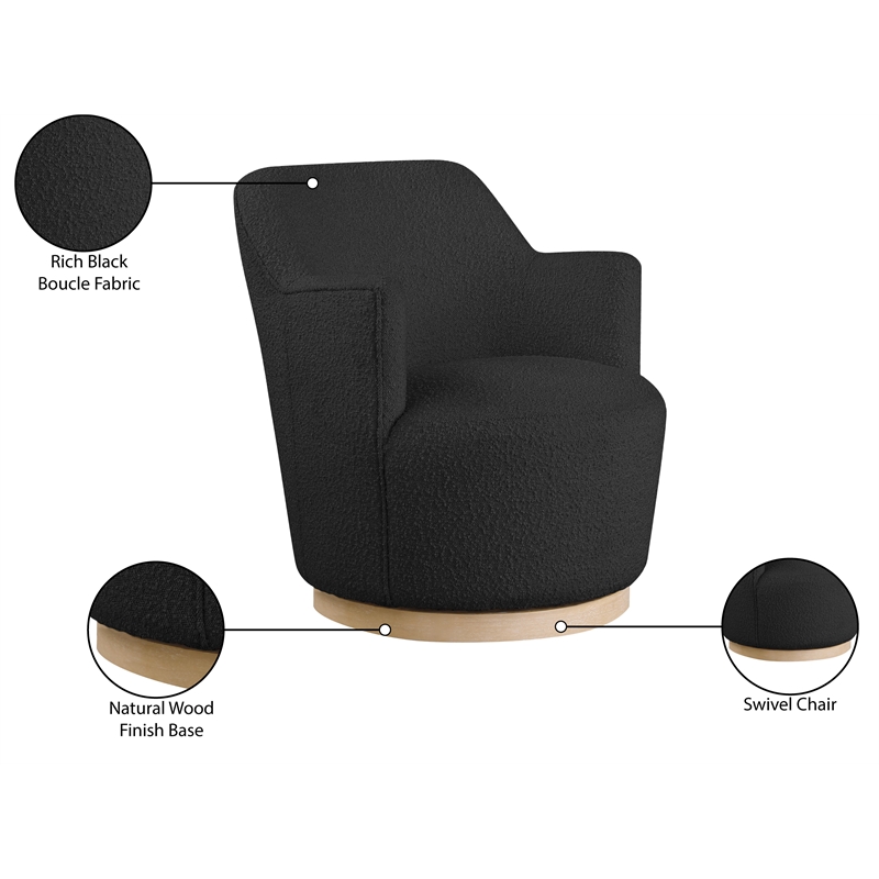 Meridian Furniture Clarita Black Boucle Fabric Swivel Accent Chair