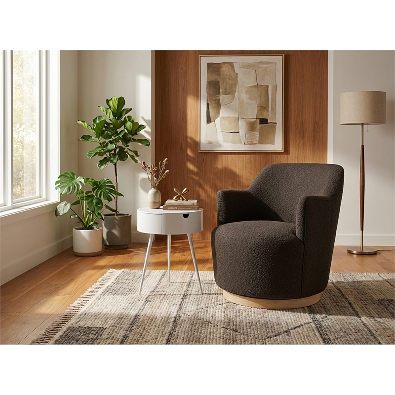 Meridian Furniture Clarita Brown Boucle Fabric Swivel Accent Chair