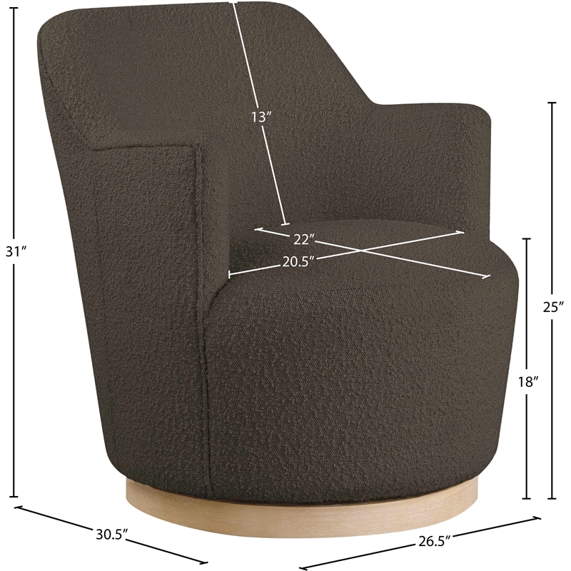 Meridian Furniture Clarita Brown Boucle Fabric Swivel Accent Chair