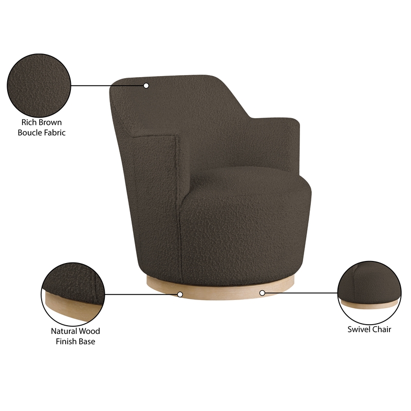 Meridian Furniture Clarita Brown Boucle Fabric Swivel Accent Chair