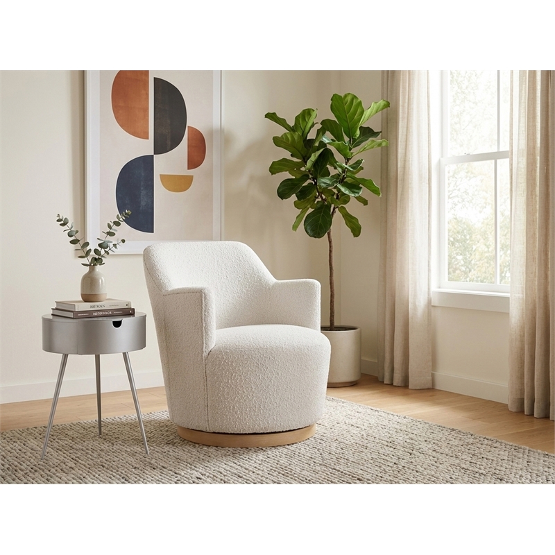 Meridian Furniture Clarita Cream Boucle Fabric Swivel Accent Chair
