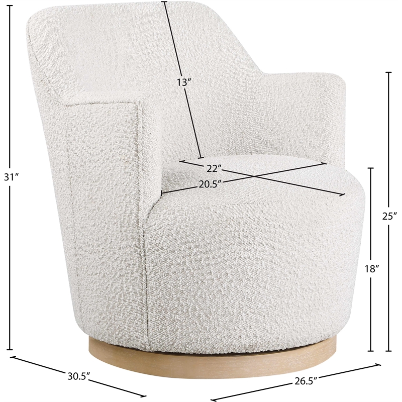 Meridian Furniture Clarita Cream Boucle Fabric Swivel Accent Chair