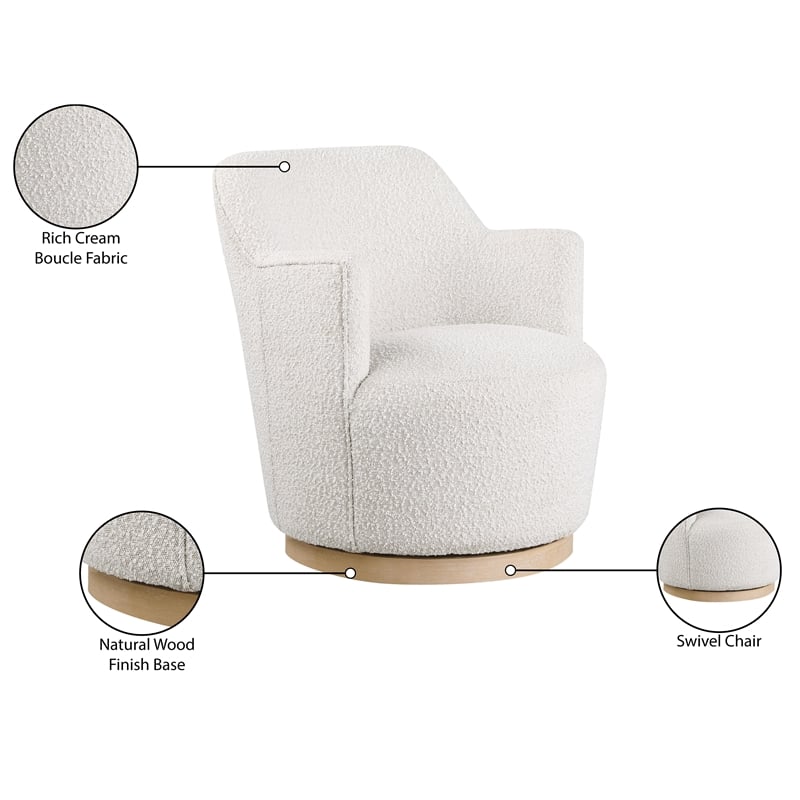 Meridian Furniture Clarita Cream Boucle Fabric Swivel Accent Chair