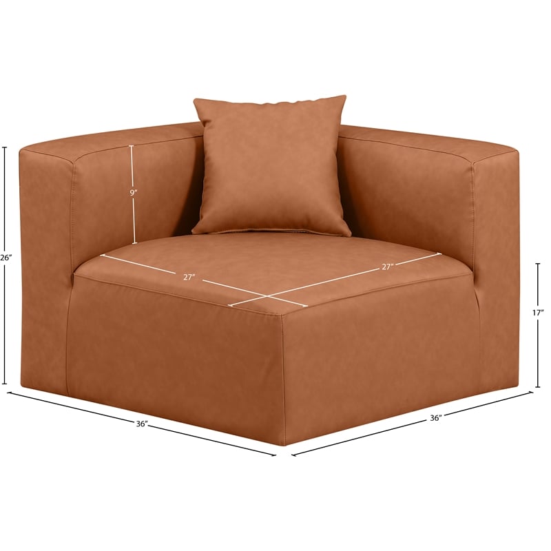Meridian Furniture Cube Cognac Vegan Leather Corner Chair