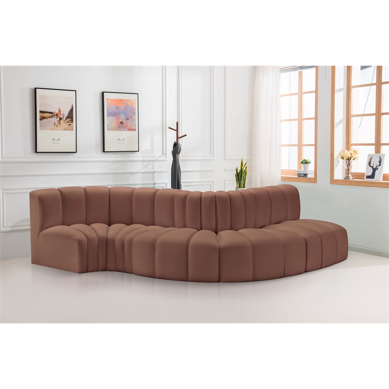 Meridian Furniture Arc Cognac Vegan Leather Modular Sectional