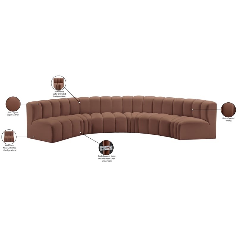 Meridian Furniture Arc Cognac Vegan Leather Modular Sectional
