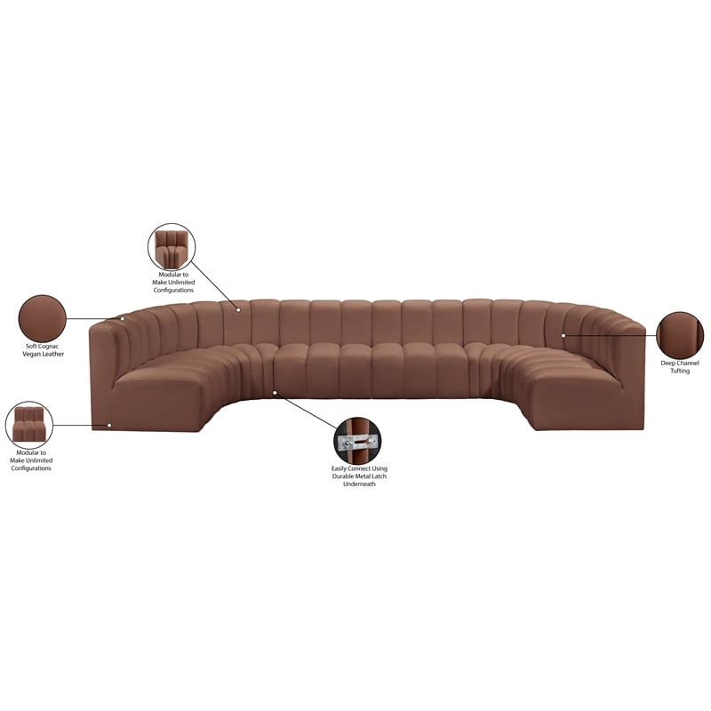 Meridian Furniture Arc Cognac Vegan Leather Modular Sectional