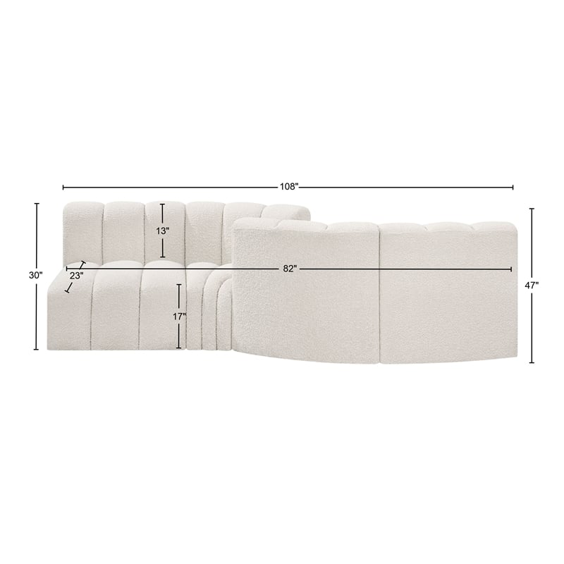 Meridian Furniture Arc Cream Boucle Fabric Modular Sectional