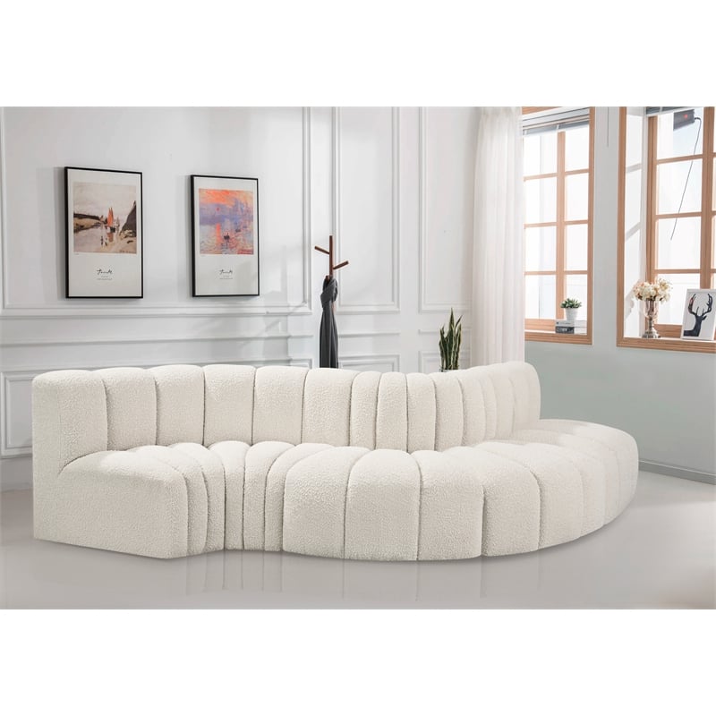 Meridian Furniture Arc Cream Boucle Fabric Modular Sectional