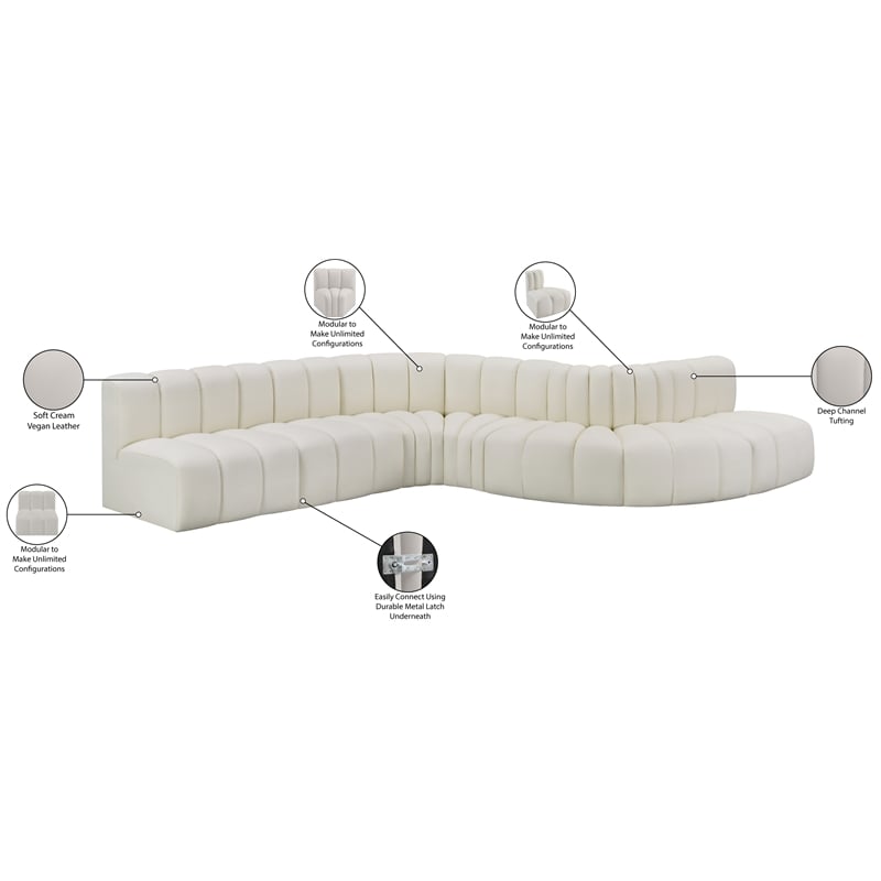 Meridian Furniture Arc Cream Vegan Leather Modular Sectional