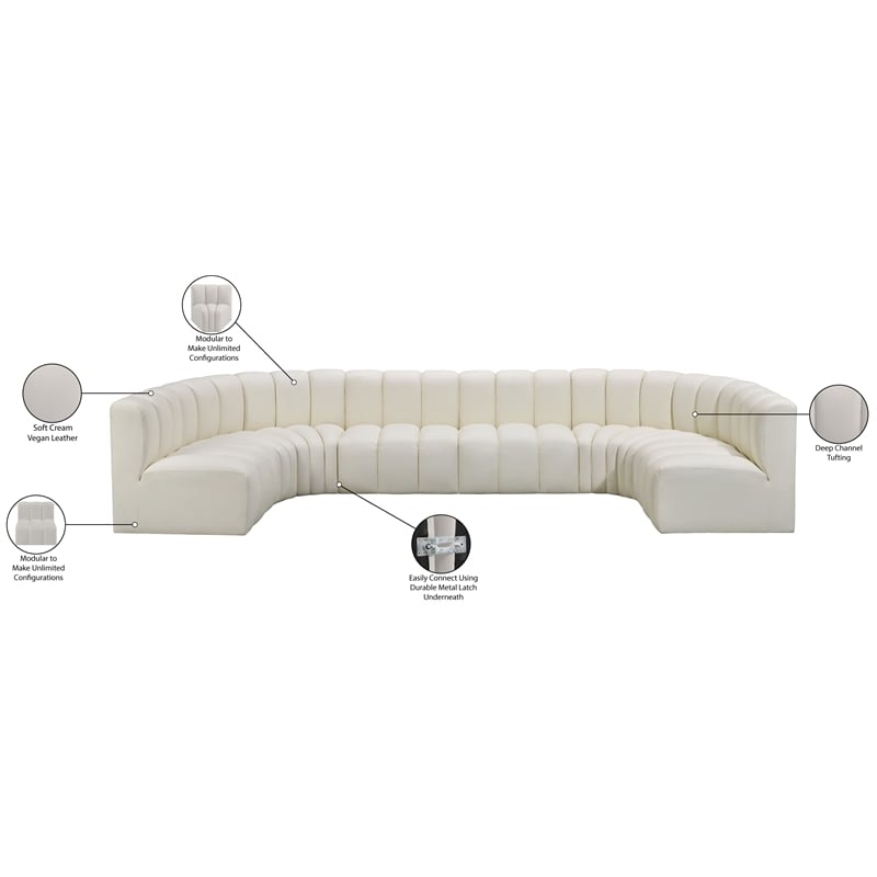 Meridian Furniture Arc Cream Vegan Leather Modular Sectional
