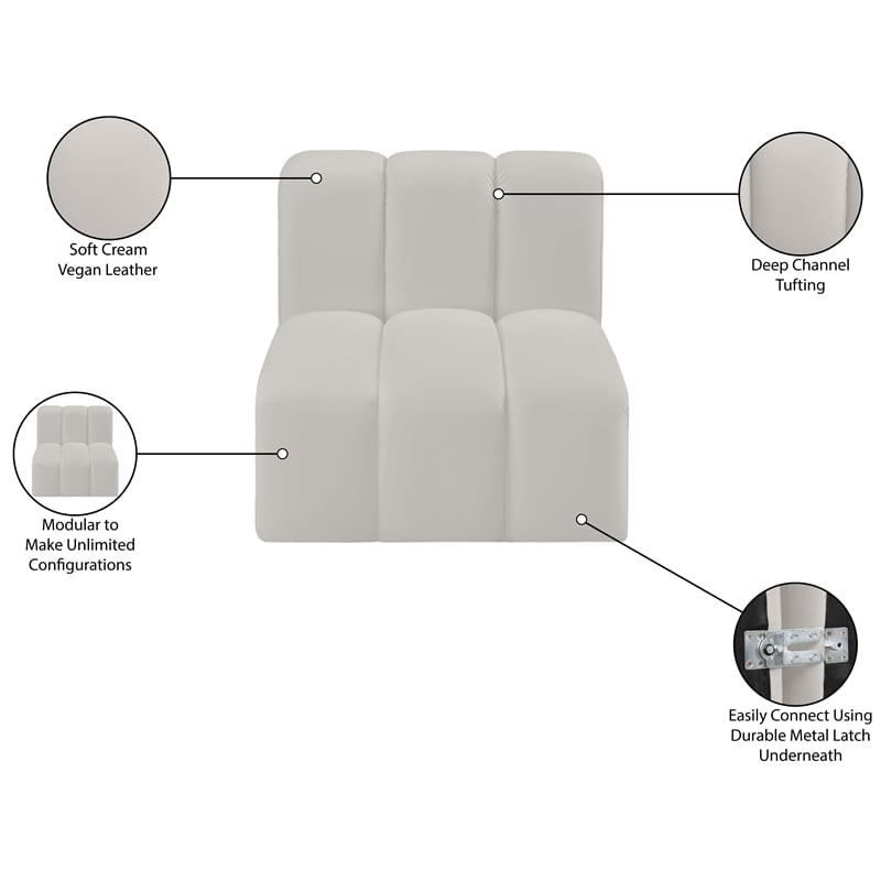 Meridian Furniture Arc Cream Vegan Leather Straight Chair