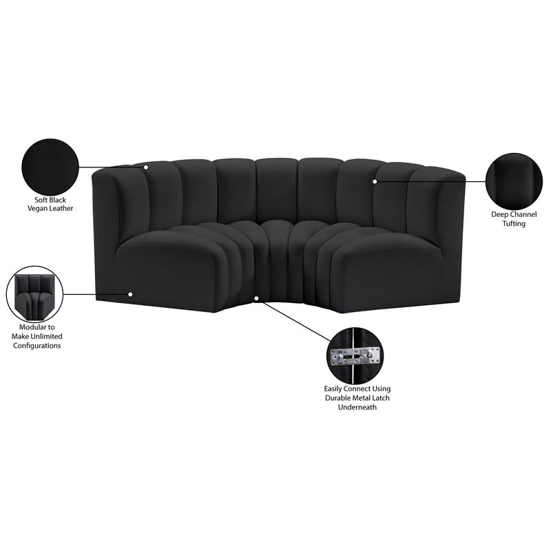 Meridian Furniture Arc Black Vegan Leather Modular Sectional