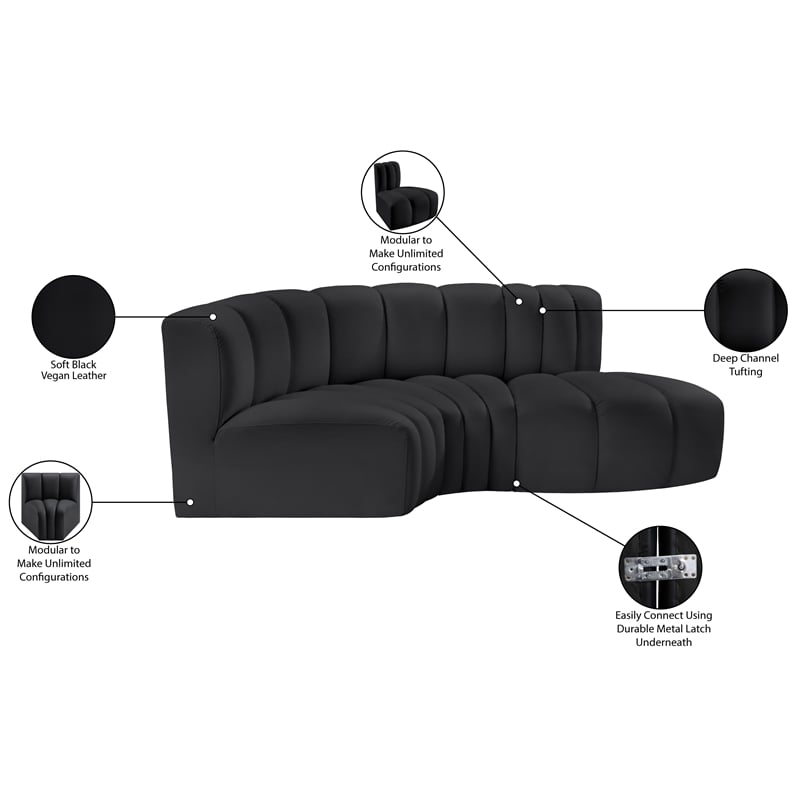 Meridian Furniture Arc Black Vegan Leather Modular Sectional