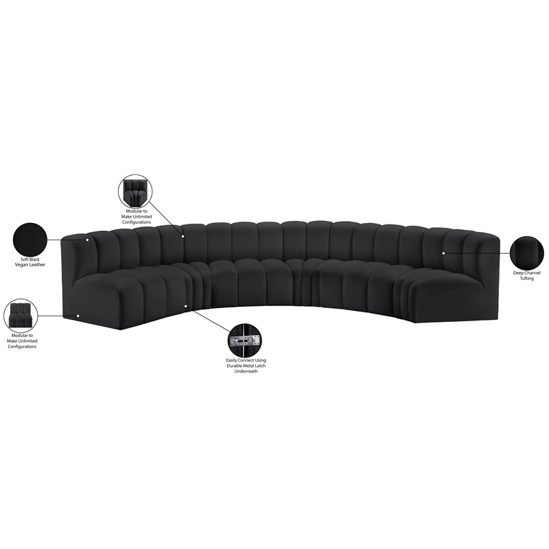 Meridian Furniture Arc Black Vegan Leather Modular Sectional