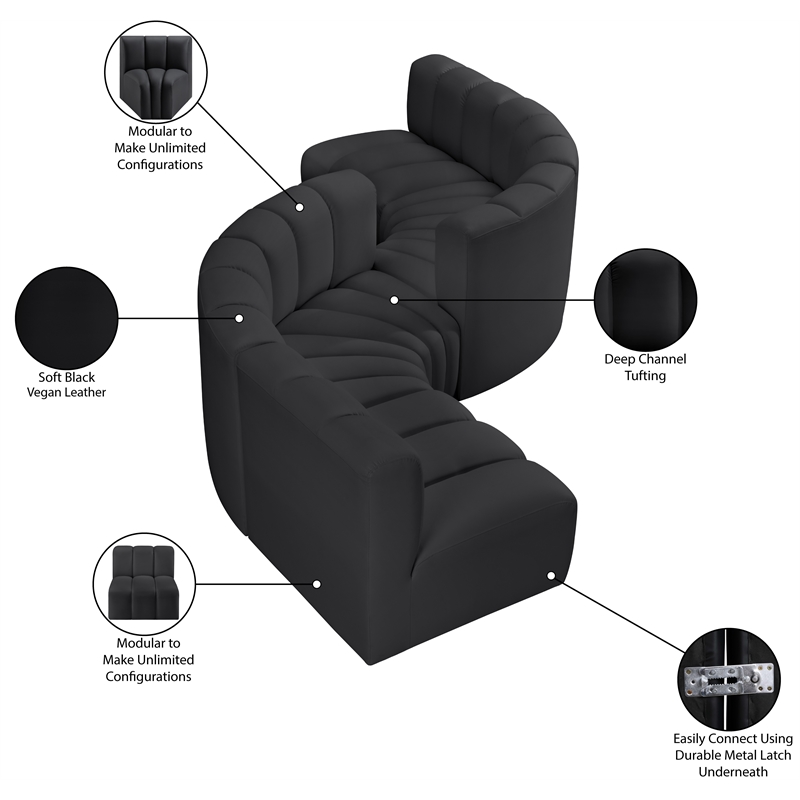 Meridian Furniture Arc Black Vegan Leather Modular Sectional